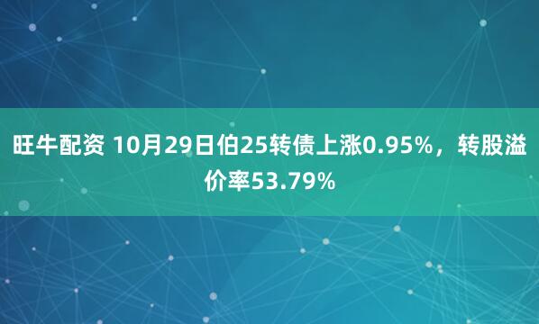 旺牛配资 10月29日伯25转债上涨0.95%，转股溢价率53.79%